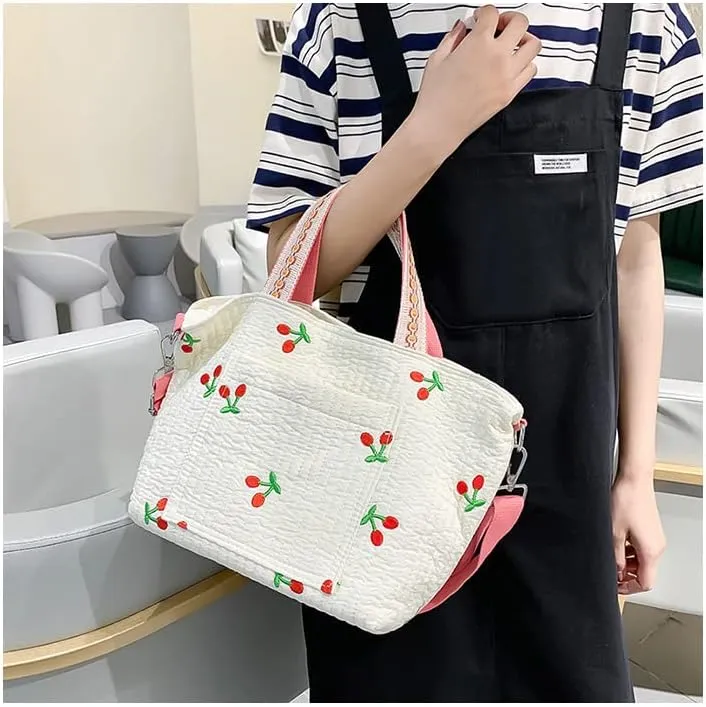 Fairycore Cherry Embroidered Messenger Bag Aesthetic Mother Diaper Bag Y2K Shoulder Bag Trendy Crossbody Bag Accessories