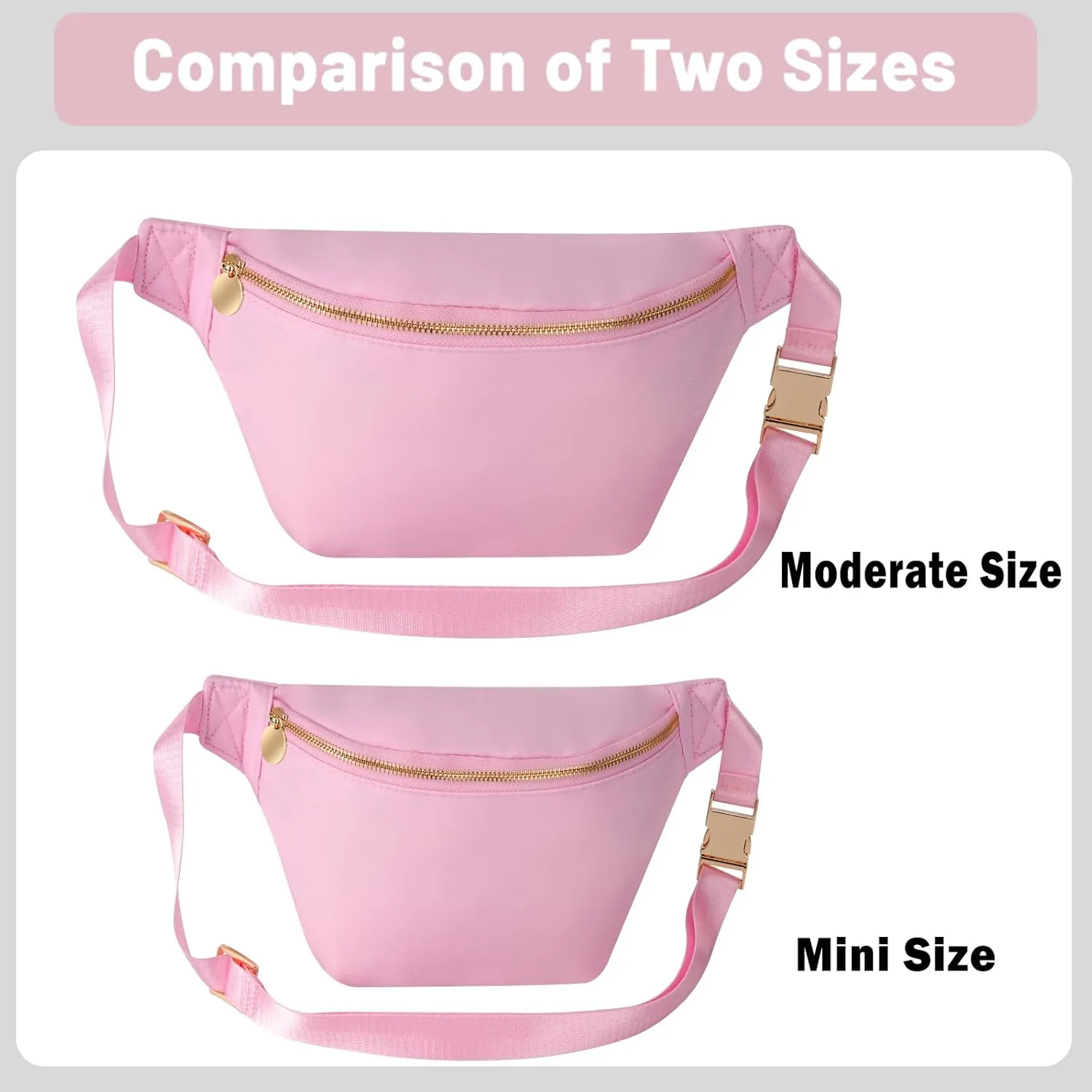 Fanny Pack Travel Plus Size Belt Bag Stadium Sling Bags Approved Water-resistant Nylon Crossbody Bags for Women (Light Pink)