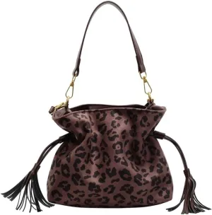 Fashion Cheetah Shoulder Bag Purse, Trendy Leopard Print Slouchy Hobo Bag Suede Vintage Chic Bucket Purse Handbag