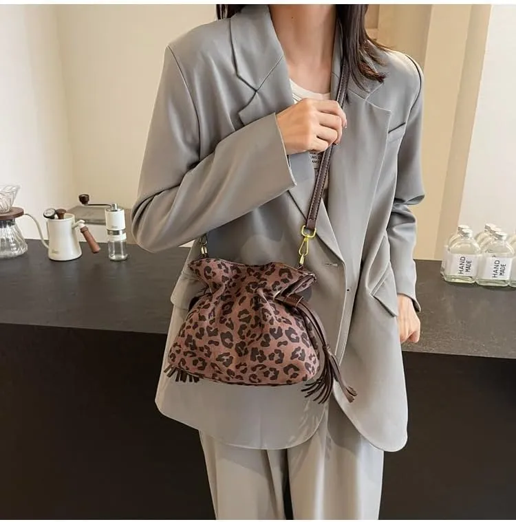 Fashion Cheetah Shoulder Bag Purse, Trendy Leopard Print Slouchy Hobo Bag Suede Vintage Chic Bucket Purse Handbag