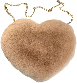 Fashion Love Bag Peach Heart Bags Women Chain Crossbody Bag Plush One Shoulder Wool Plush Heart (Khaki, One Size)
