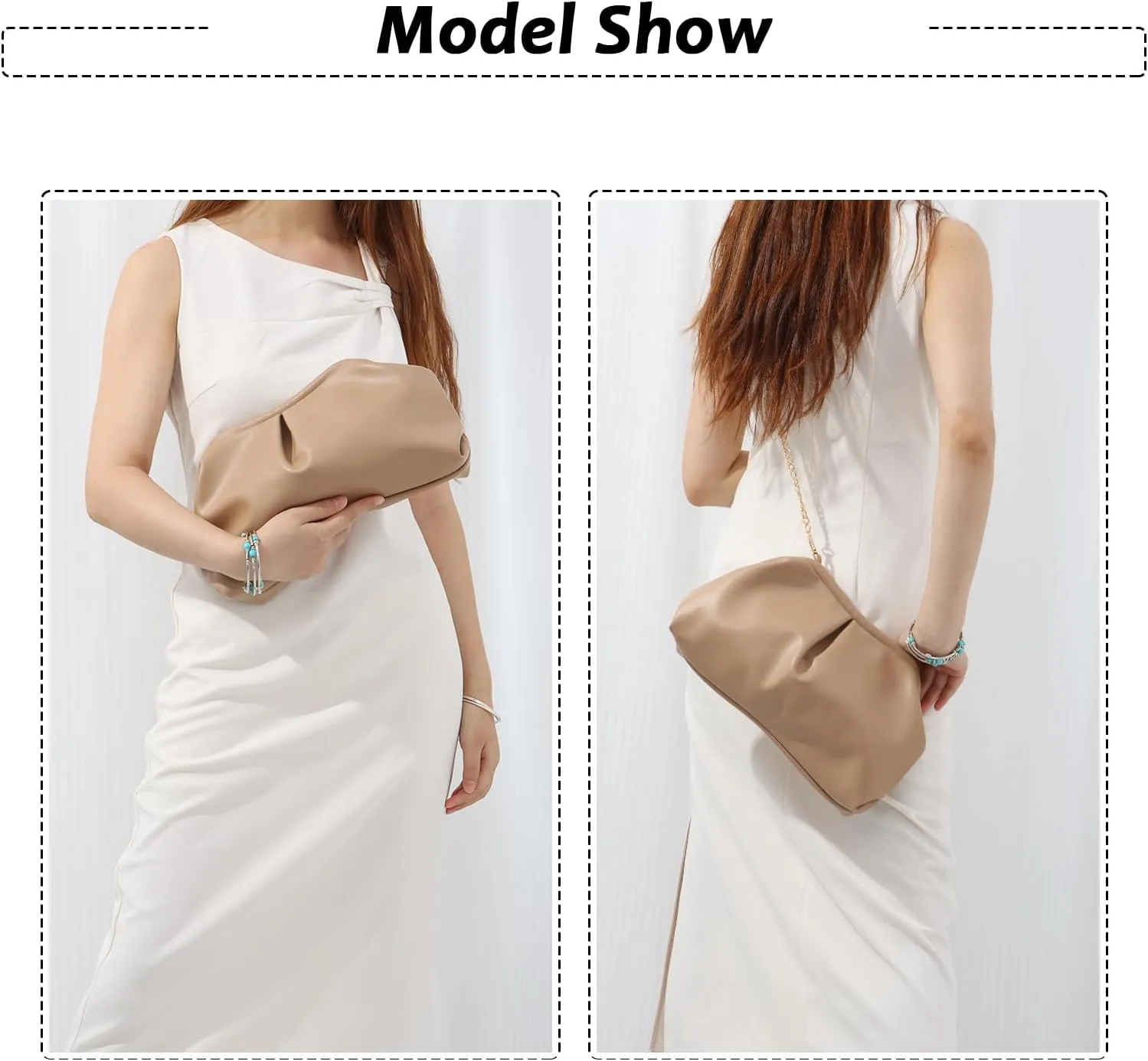 Fecialy Women's PU Leather Clutch Purse Ruched Handbags Formal Evening Bag Chic Soft Dumpling Crossbody Bag Party Wedding