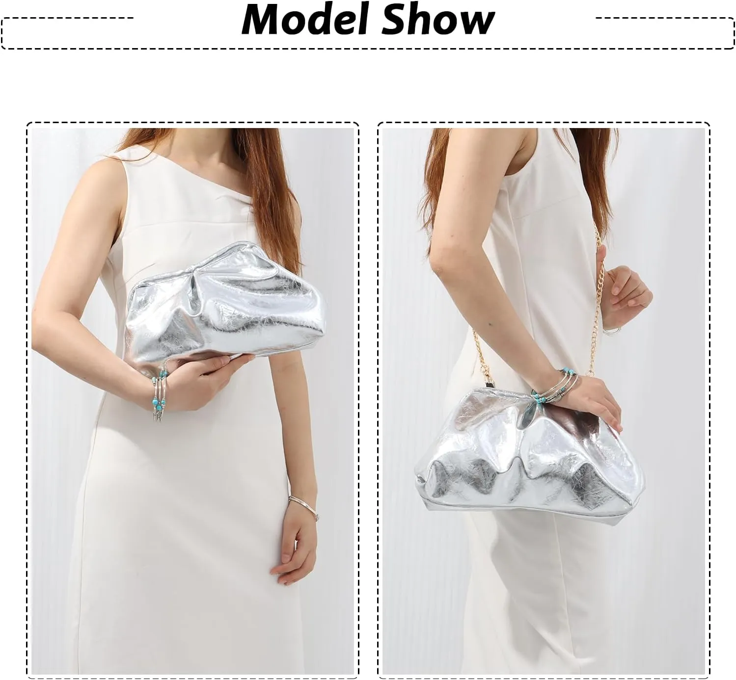 Fecialy Women's PU Leather Clutch Purse Ruched Handbags Formal Evening Bag Chic Soft Dumpling Crossbody Bag Party Wedding
