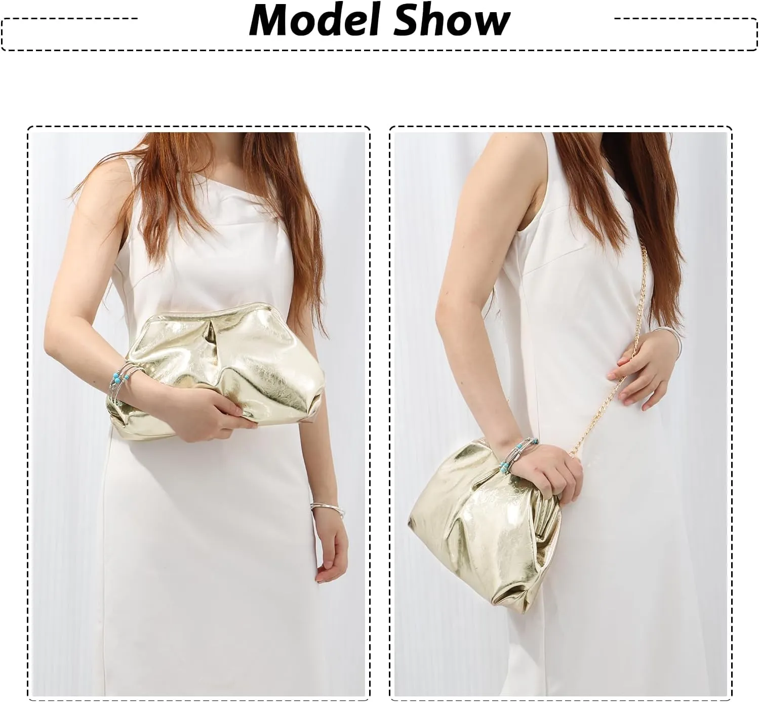 Fecialy Women's PU Leather Clutch Purse Ruched Handbags Formal Evening Bag Chic Soft Dumpling Crossbody Bag Party Wedding