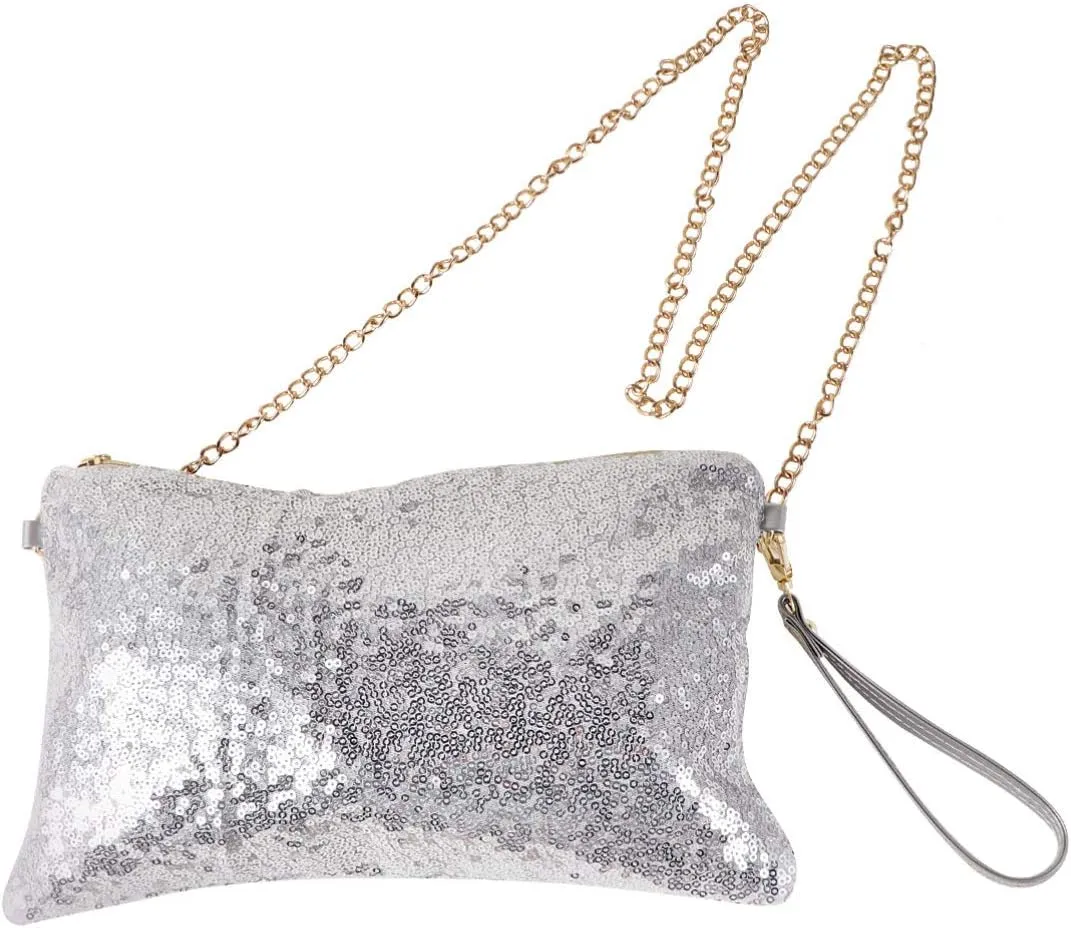 GALPADA Elegant Women's Clutch Evening Bag Silver Purse Sequins Large Capacity Wallet Crossbody Handbag