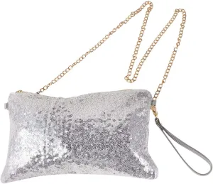 GALPADA Elegant Women's Clutch Evening Bag Silver Purse Sequins Large Capacity Wallet Crossbody Handbag