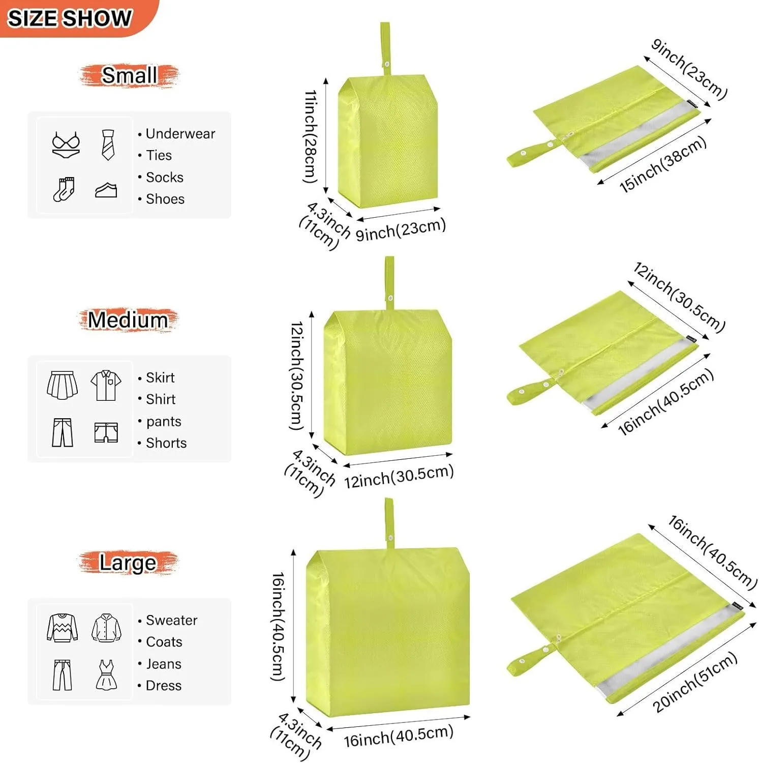 Garment Bag Closet Storage, Luggage Space Saver, Solid Color Light Green, Waterproof, 3 Set Travel Packing Cubes For Suitcases, Luggages Management Personnel