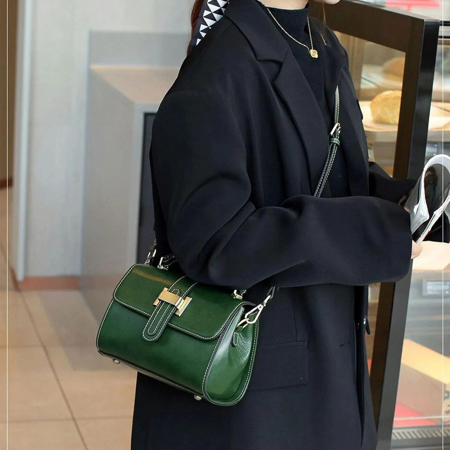 Genuine Leather Handbags for Women Ladies Tote Shoulder Bags Top Handle Satchel Purse with Adjustable Strap (D)