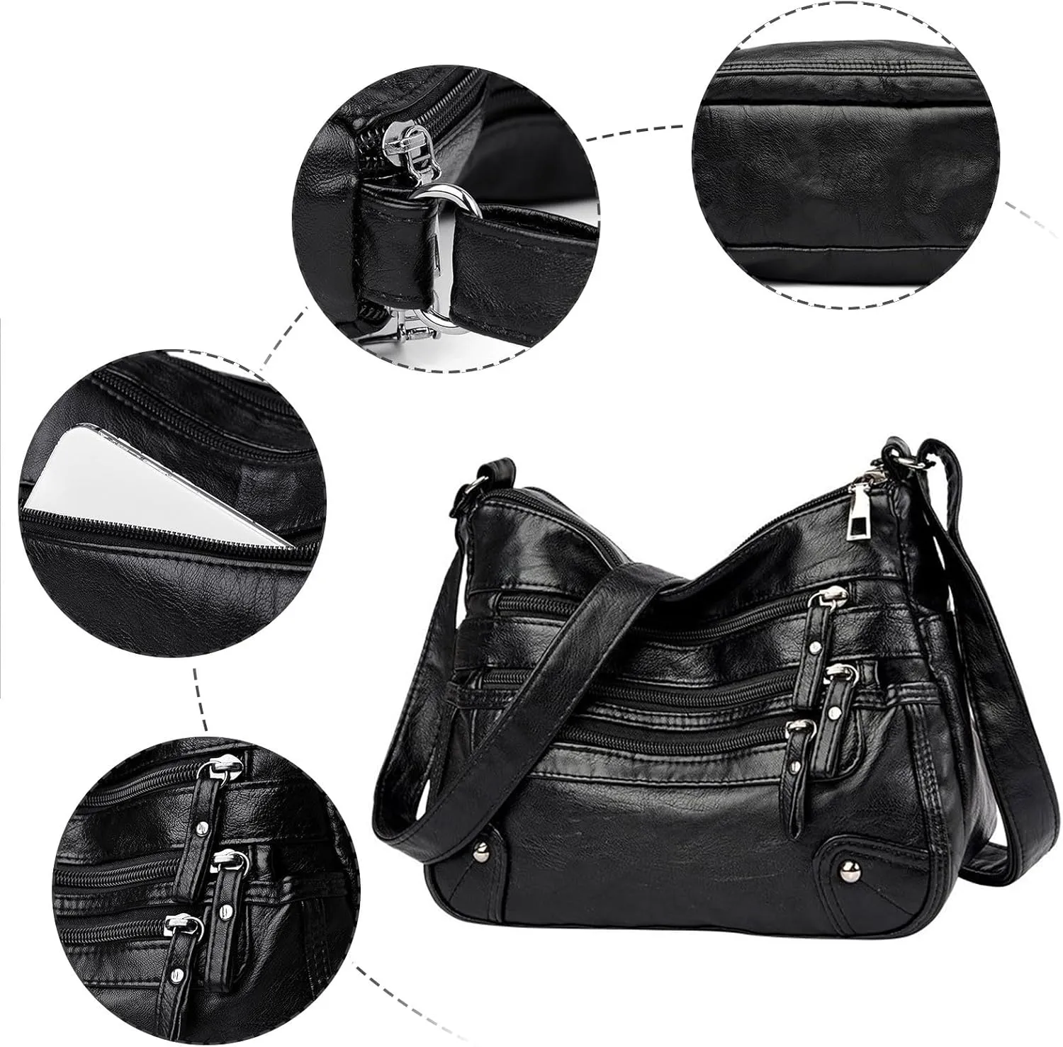 Genuine Leather Shoulder Bags Stylish Hobo Handbags Purses Crossbody Bags for Women Womens Double Strap Shoulder Bag Purse