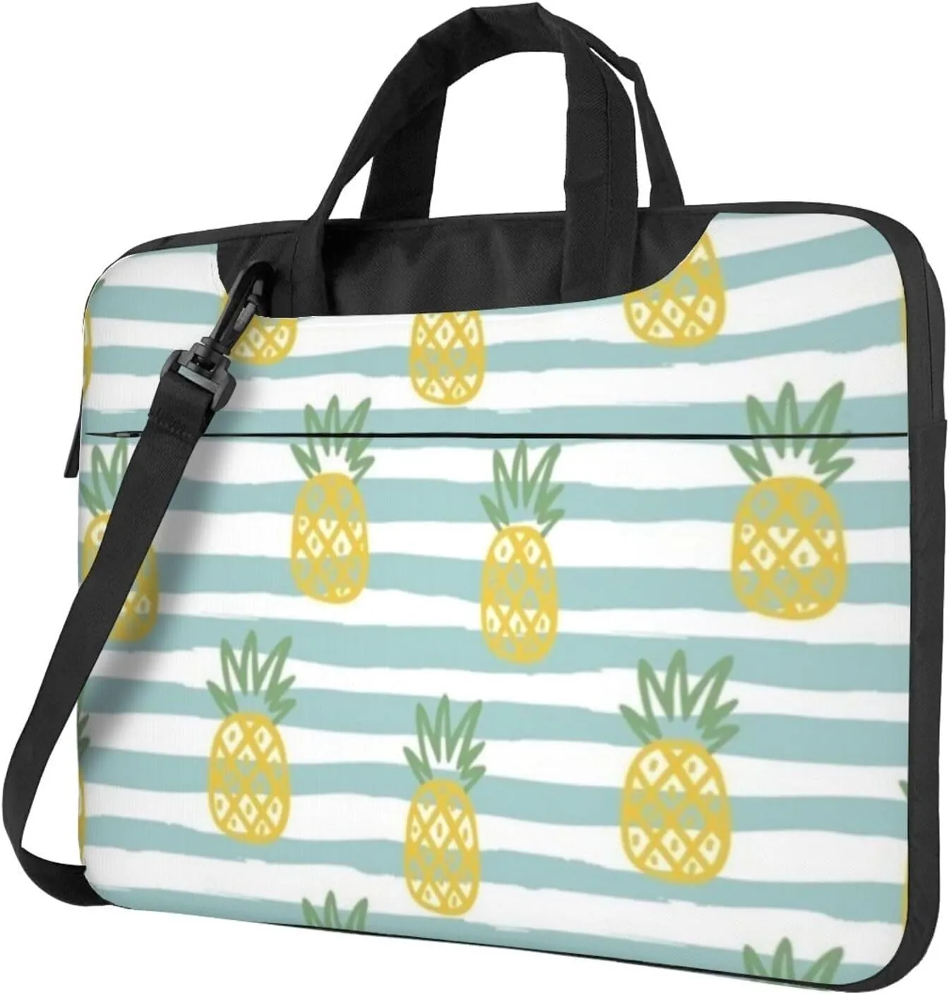 Gold Pineapple Blue Theme Modern 13-15.6 Inch Laptop Bag For Man And Women, Computer Messenger Bag, Trendy Shoulder Strap Design