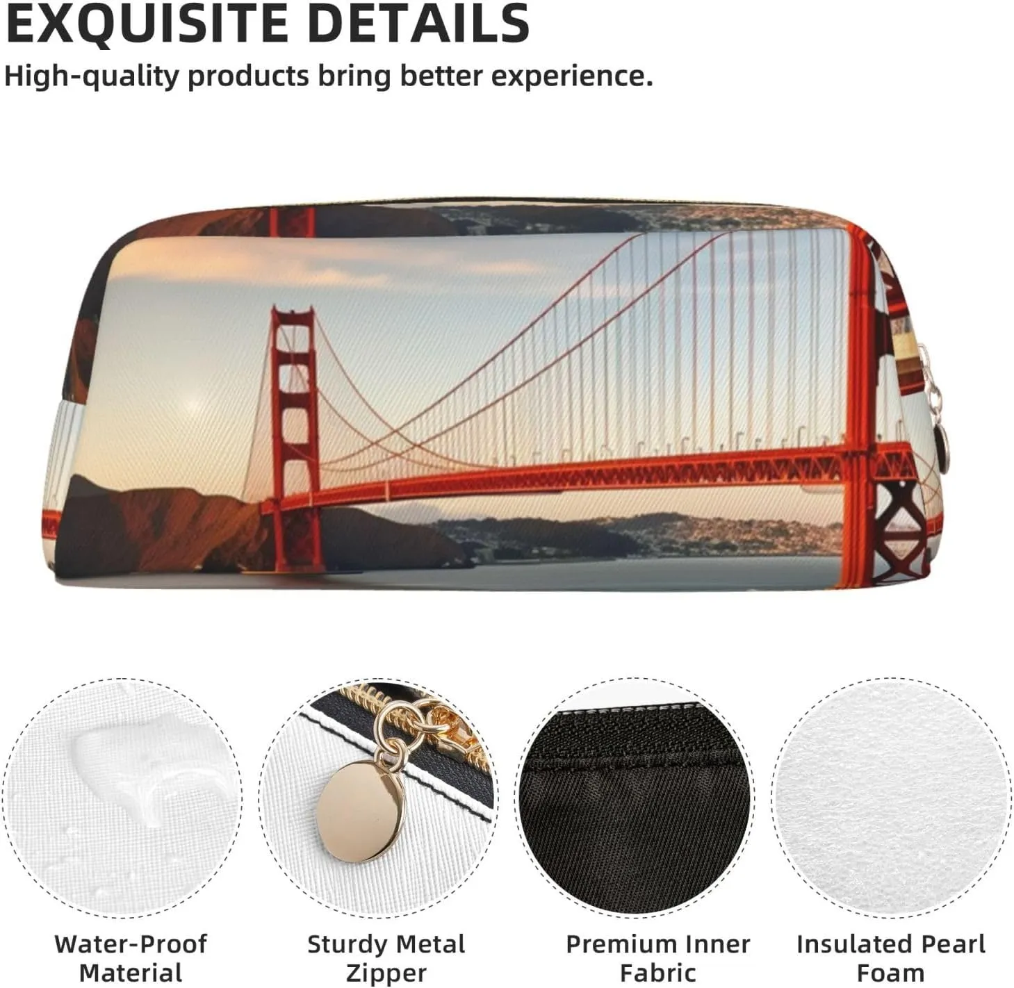Golden Gate Bridge Makeup Bag Travel Cosmetic Bag for Women Men Pencil Case Zipper Toiletry Bag Purse