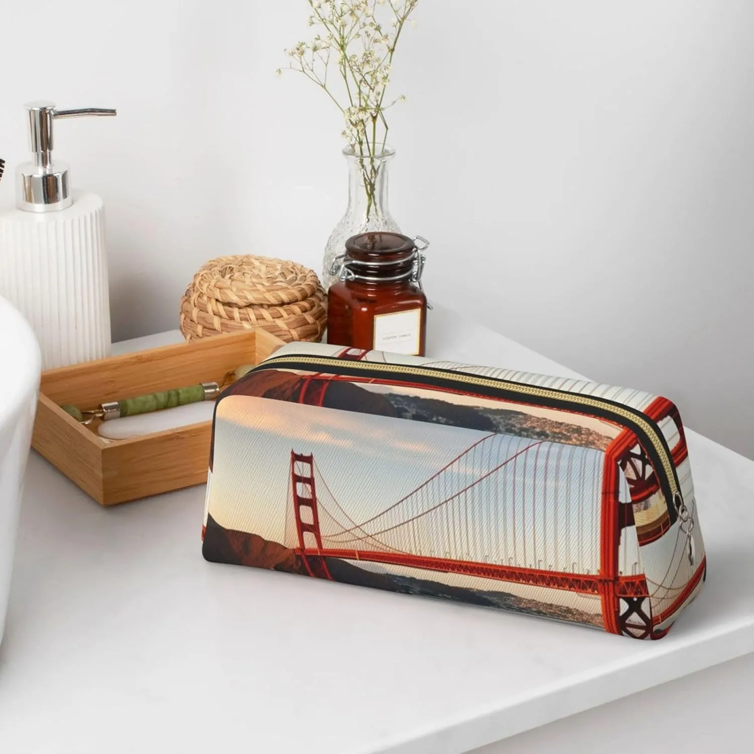 Golden Gate Bridge Makeup Bag Travel Cosmetic Bag for Women Men Pencil Case Zipper Toiletry Bag Purse