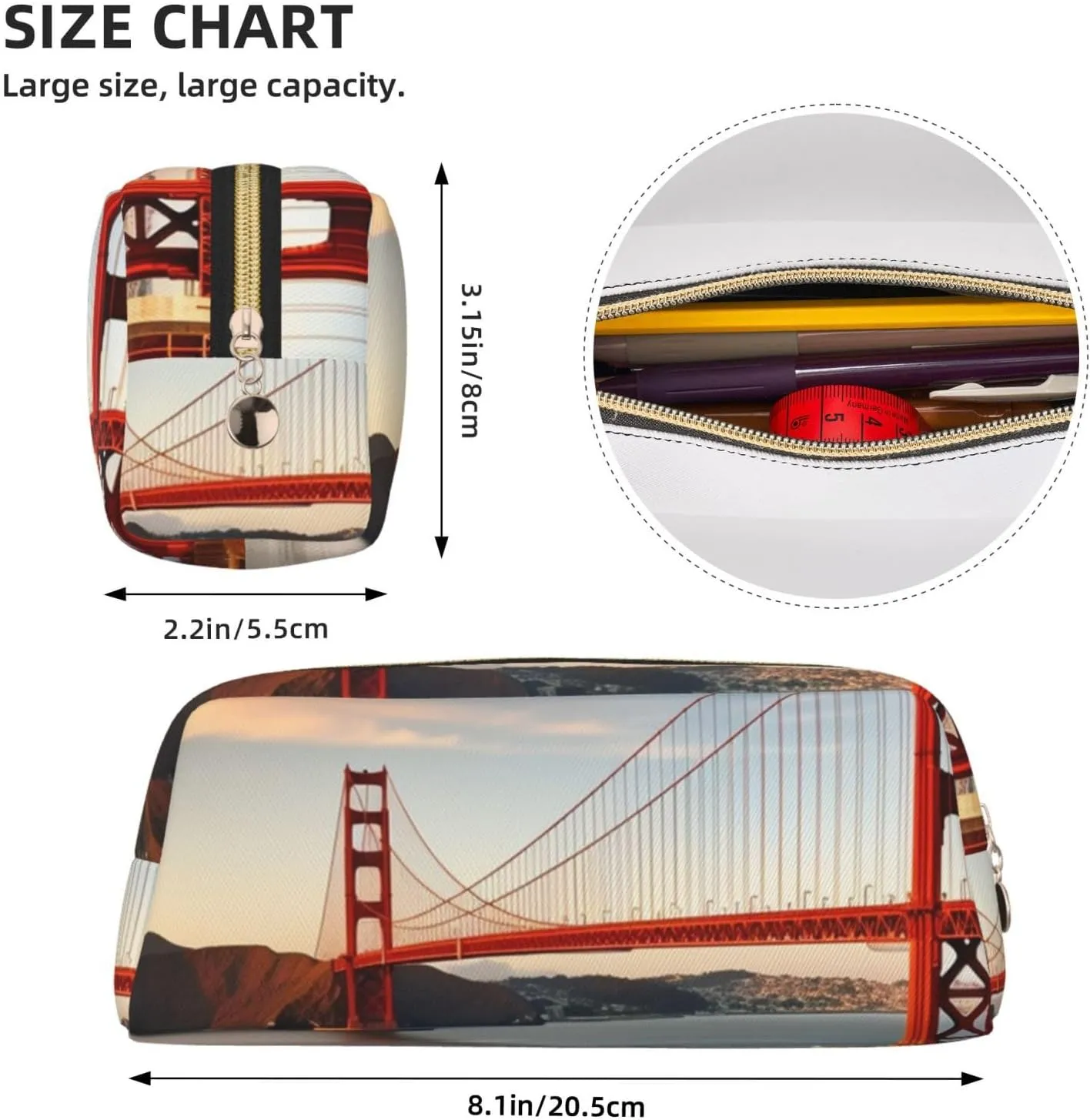 Golden Gate Bridge Makeup Bag Travel Cosmetic Bag for Women Men Pencil Case Zipper Toiletry Bag Purse