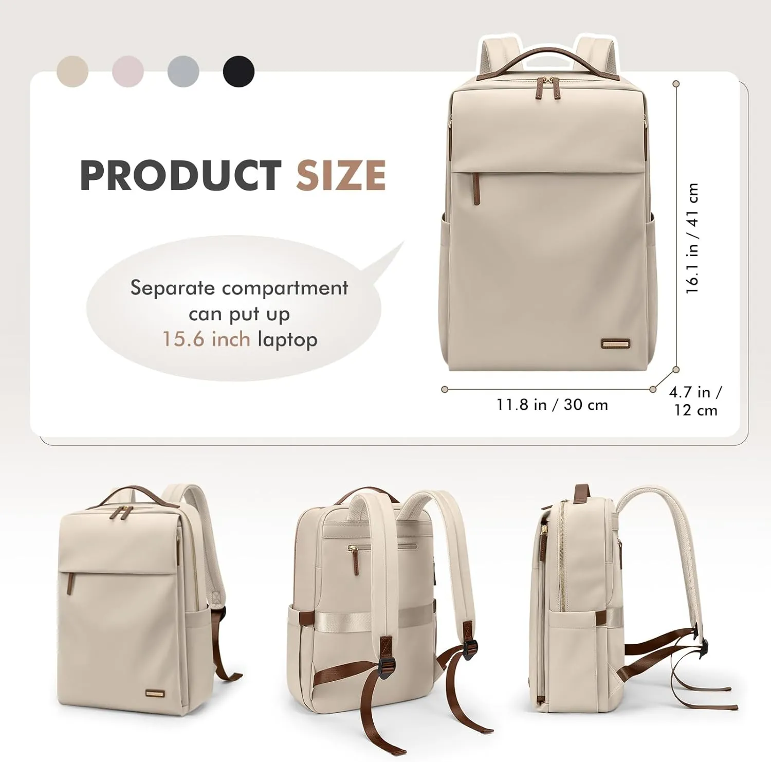 GOLF SUPAGS Travel Laptop Backpack for Women Airline Approved for Work College Travel Multi-Functional Casual Daypack Teacher Nurse Bags Fits 15.6 Inch Notebook (Apricot)