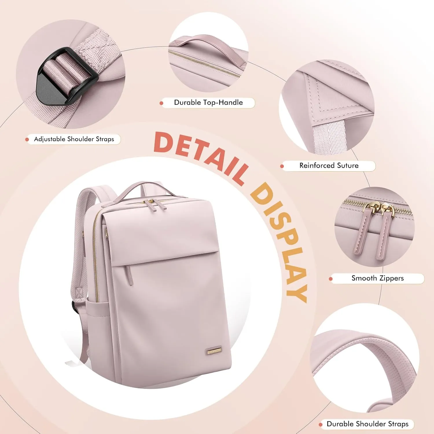 GOLF SUPAGS Travel Laptop Backpack for Women Airline Approved for Work College Travel Multi-Functional Casual Daypack Teacher Nurse Bags Fits 15.6 Inch Notebook (Pinkish Grey)