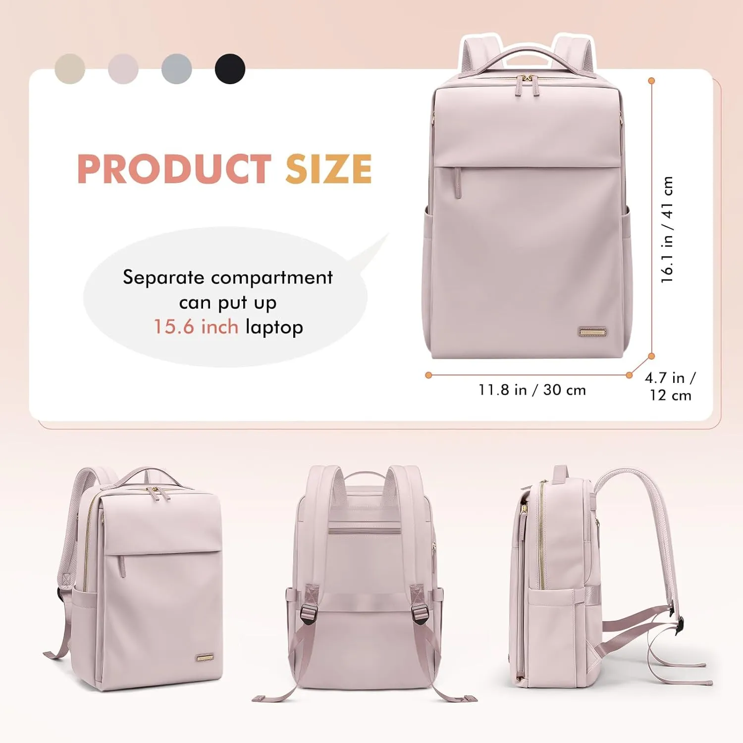 GOLF SUPAGS Travel Laptop Backpack for Women Airline Approved for Work College Travel Multi-Functional Casual Daypack Teacher Nurse Bags Fits 15.6 Inch Notebook (Pinkish Grey)