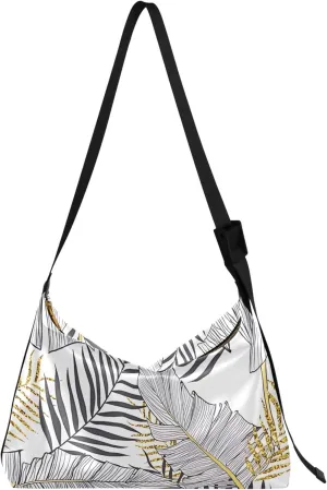 Gray Golden Palm Leaves Leather Hobo Bags for Women Cross Body Men Bag Chic Animal Print Shoulder Handbag Purse