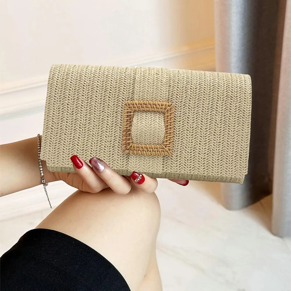 Halemet 2025 Chic Straw Clutch Purses for Women Elegant Evening Bag Formal Clutch Beach Bag Shoulder Purse for Party Wedding