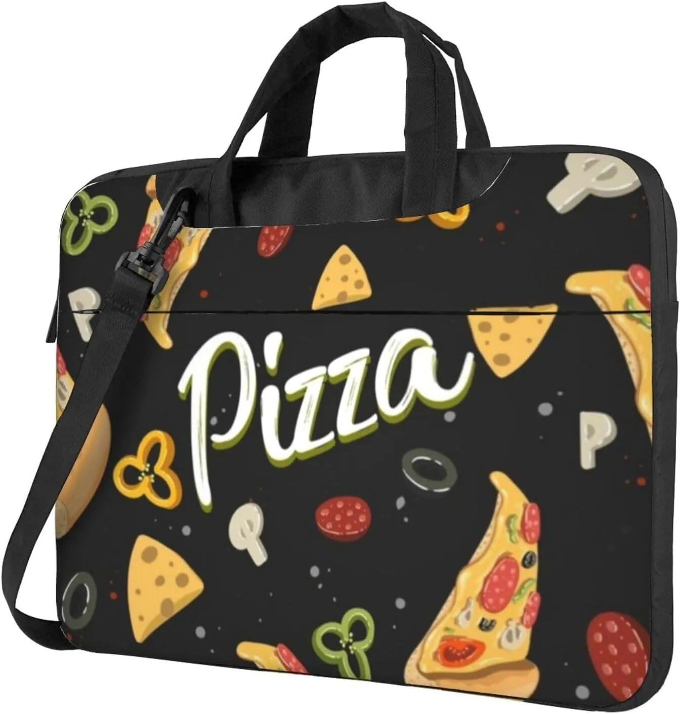 Hand Drawn Pizza Modern 13-15.6 Inch Laptop Bag For Man And Women, Computer Messenger Bag, Trendy Shoulder Strap Design