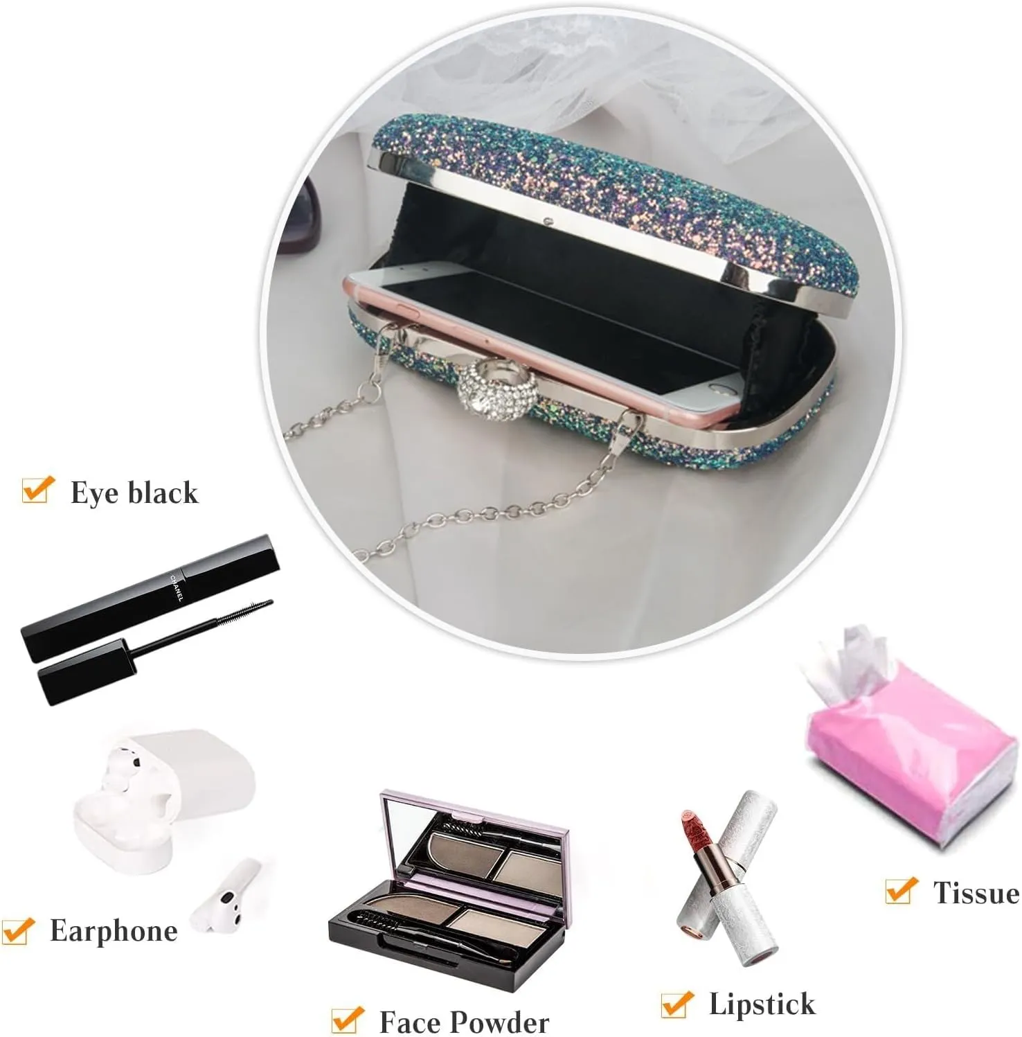 Handbag Bridal Wedding Purse Glitter Shoulder Elegant Crossbody Women Clutch Sequin Evening Ladies Sparkly