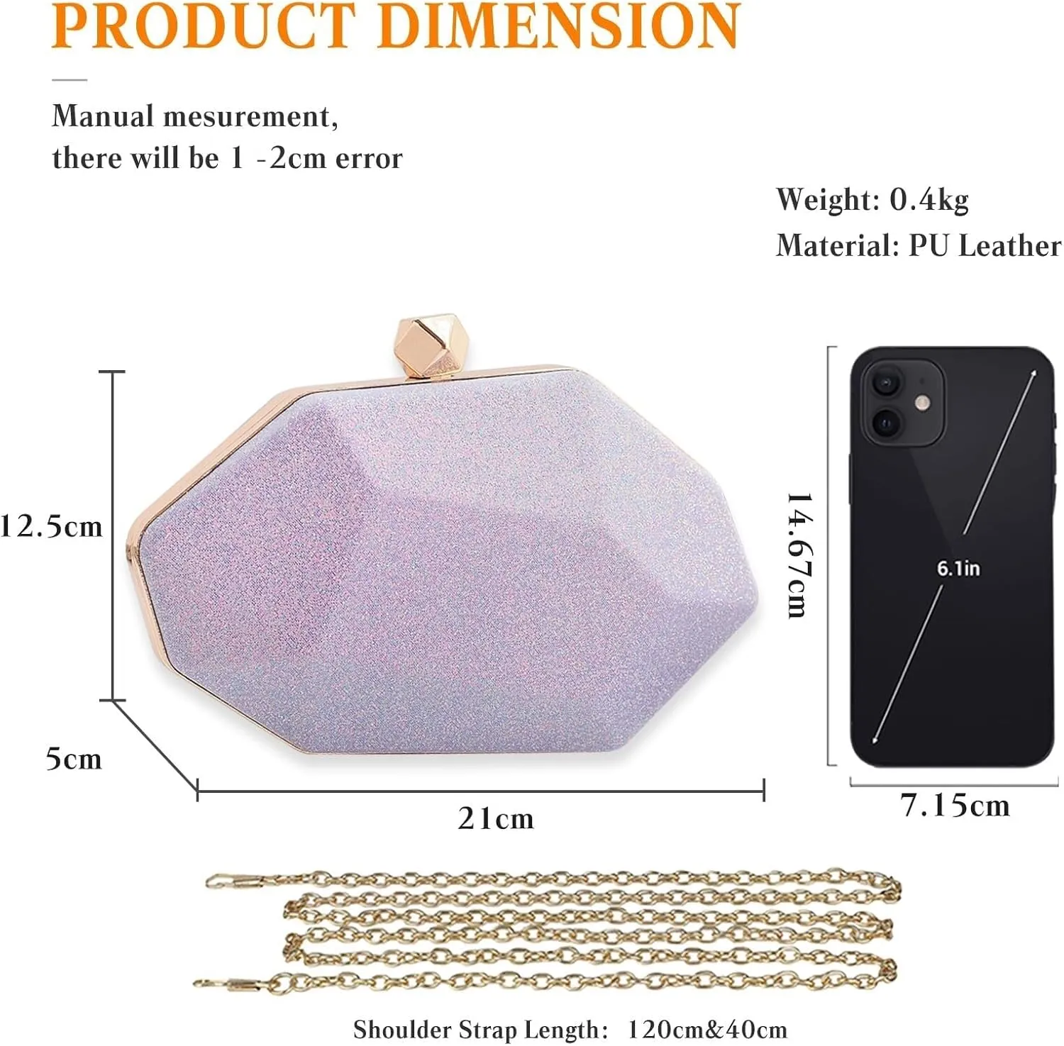 Handbag Women's Bridal Wedding Purse Glitter Irregular Shoulder Elegant Crossbody Evening Clutch Ladies Sparkly