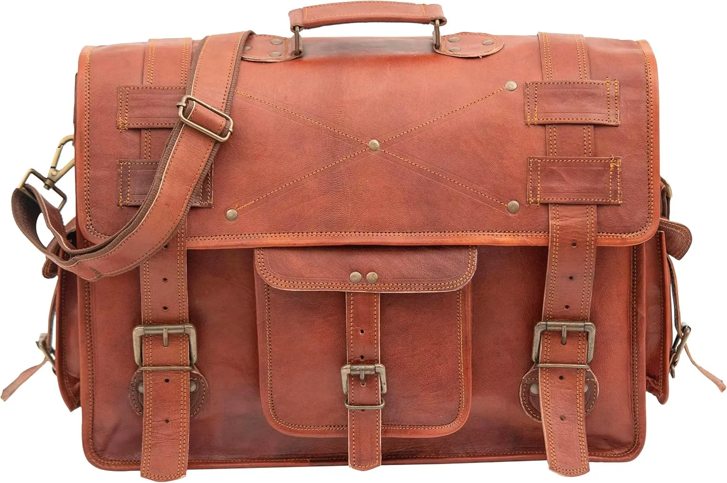 Handmade Leather Messenger Laptop Computer Satchel Distressed Bag (13" X 18") Stylish Backpack and Briefcase Bag for Men