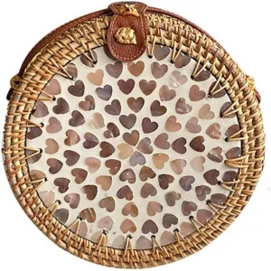 Handmade Round Circle Shaped Rattan Woven Purse for Women, Summer Beach Ata Wicker Basket Straw Brown Hobo Bag Chic Tote