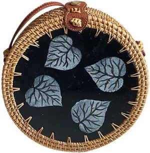 Handmade Round Circle Shaped Rattan Woven Purse for Women, Summer Beach Ata Wicker Basket Straw Brown Hobo Bag Chic Tote