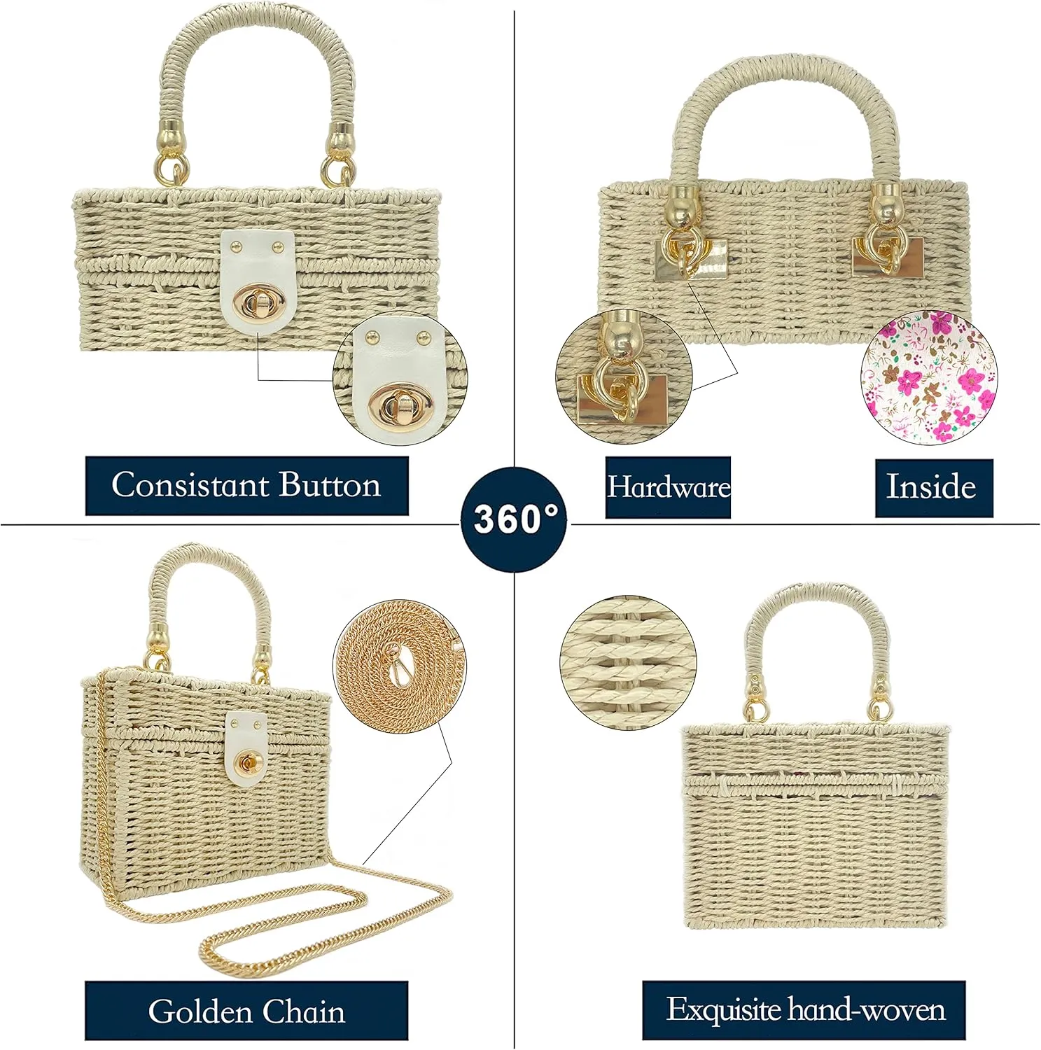 Handwoven Rattan Bag for women-Wicker Woven Square Crossbody vintage Chic Casual Beach Boho Tote Bag with tassel Ornaments