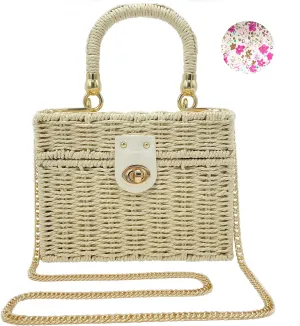 Handwoven Rattan Bag for women-Wicker Woven Square Crossbody vintage Chic Casual Beach Boho Tote Bag with tassel Ornaments