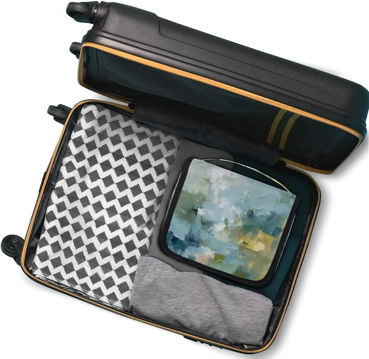 Hanging Toiletry Bag for Women & Men Small Travel Makeup Skincare Necessaire Organizer Kit Cosmetic Bags Waterproof Shower Pouch Expandable Compartments Abstract Light Blue Olive Green