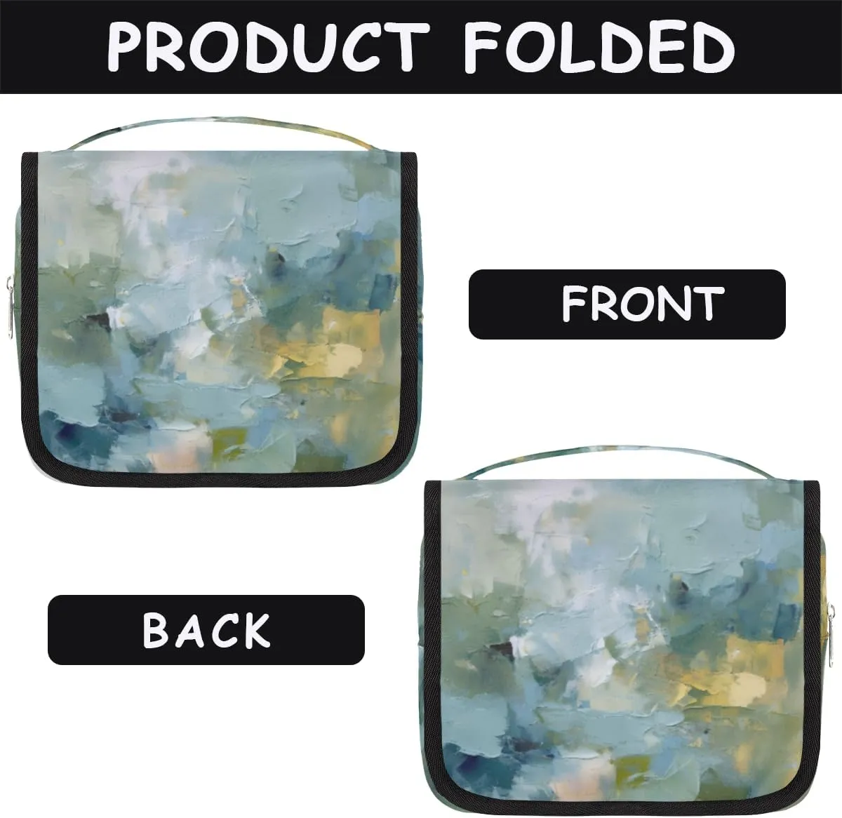 Hanging Toiletry Bag for Women & Men Small Travel Makeup Skincare Necessaire Organizer Kit Cosmetic Bags Waterproof Shower Pouch Expandable Compartments Abstract Light Blue Olive Green