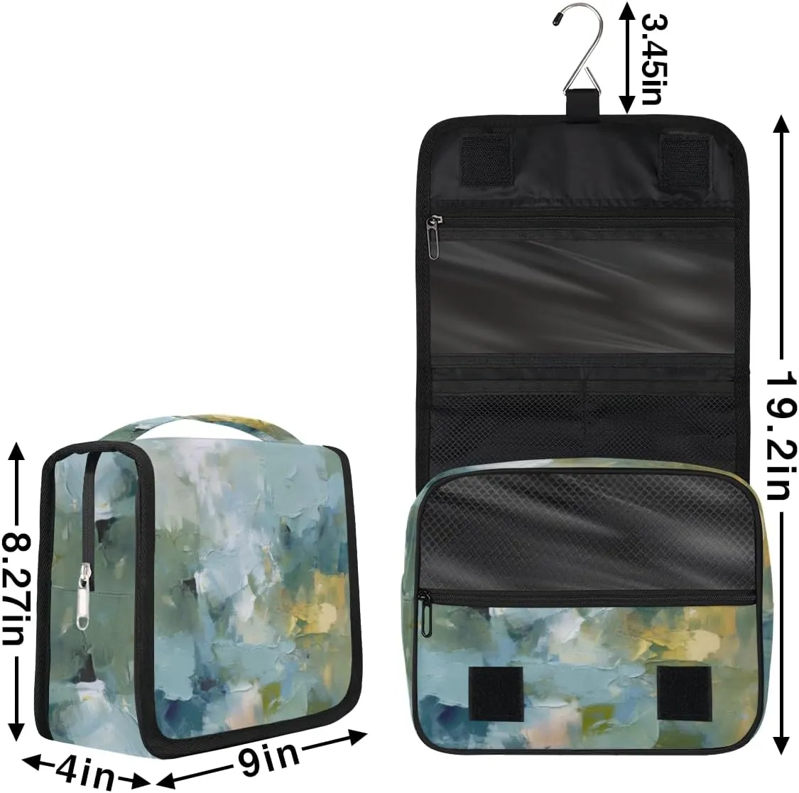 Hanging Toiletry Bag for Women & Men Small Travel Makeup Skincare Necessaire Organizer Kit Cosmetic Bags Waterproof Shower Pouch Expandable Compartments Abstract Light Blue Olive Green