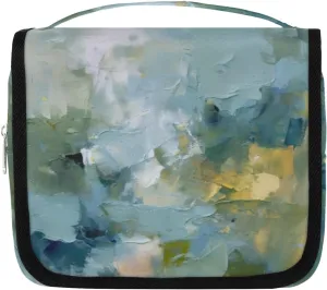 Hanging Toiletry Bag for Women & Men Small Travel Makeup Skincare Necessaire Organizer Kit Cosmetic Bags Waterproof Shower Pouch Expandable Compartments Abstract Light Blue Olive Green