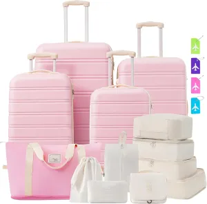 Hardshell Luggage Sets 4 pcs Spinner Suitcase, Lightweight ABS Material, Includes Travel Bag, Light Pink