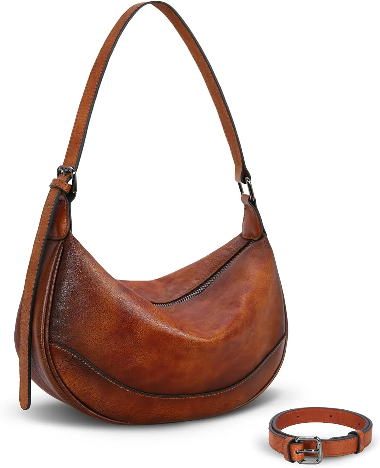 HESHE Crossbody Bags for Women Trendy Zipper Multi Pockets Shoulder Purse Satchel Handbags Brown Leather Purse