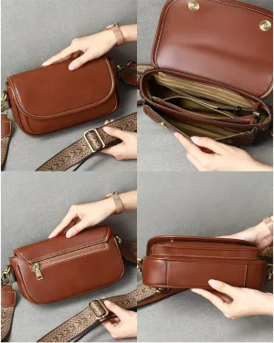 HESHE Genuine Leather Purses and Handbags Designer Crossbody Bags for Women Trendy Brown Shoulder Bag Ladies Purses