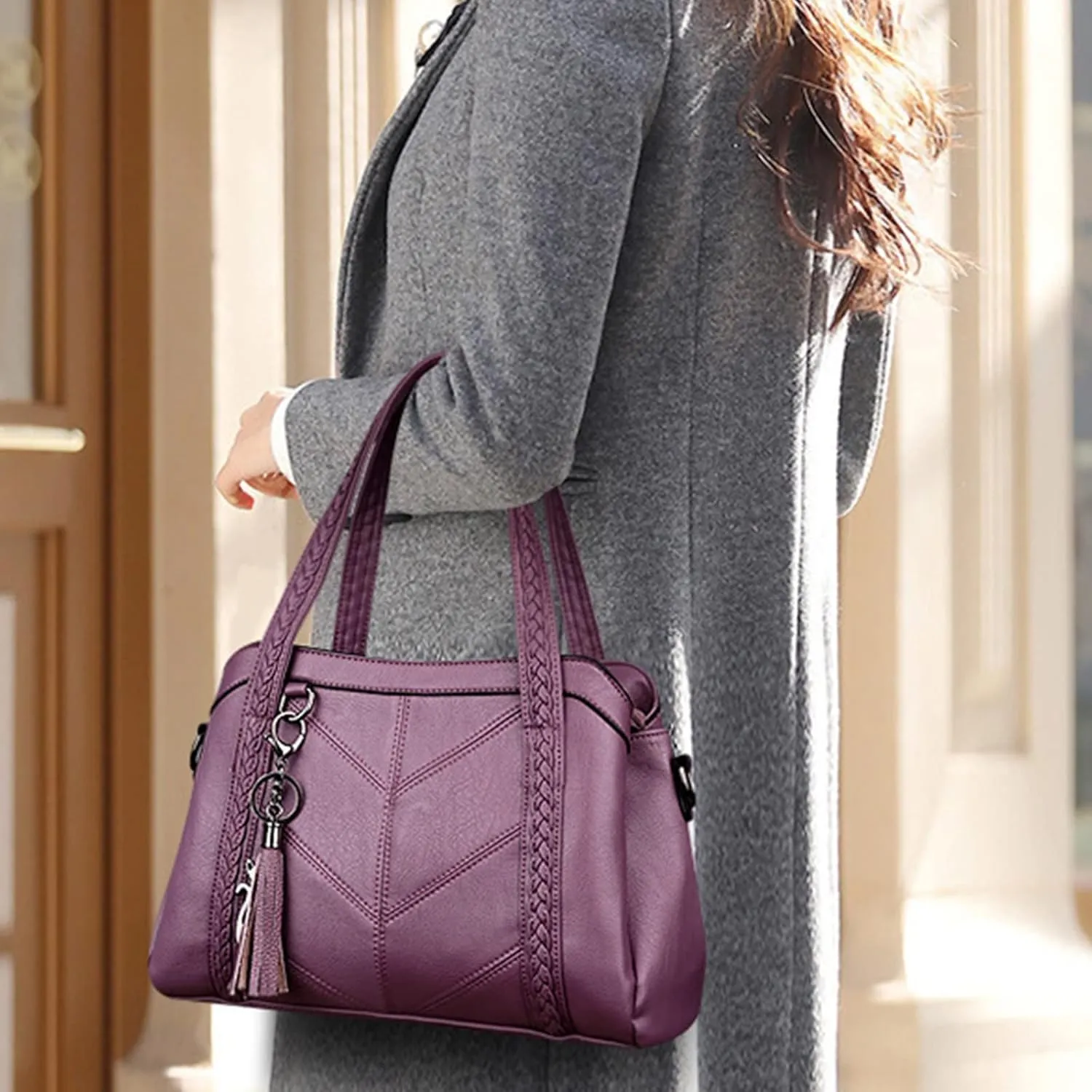 Hobo Hobo Crossbody Purses for Women Shoulder Bag Multipocket Soft Purses Removable Strap Leather Handbags