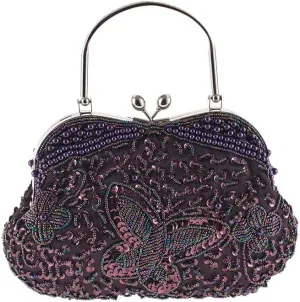 HUFFA Women Evening Party Bags Luxury Beads Clutch Handmade Vintage Elegant Phone Purse Banquet Wedding Dress Handbags (Color : Purple)