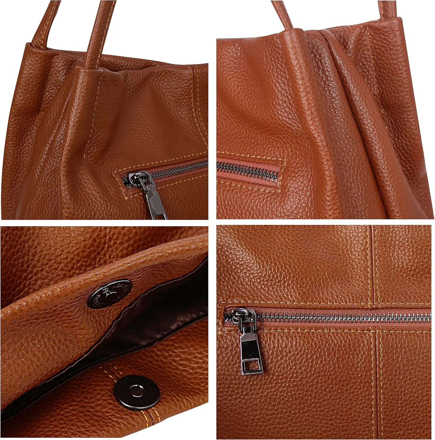 Iswee Genuine Leather Tote Bucket Bags Hobo Shoulder Bags Purse and Handbags for Women Trendy