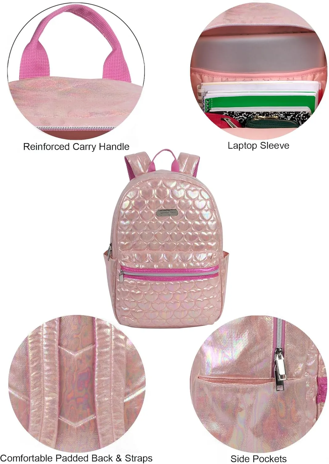 Jessica Simpson Womens Designer Laptop Backpack with Side Pockets, Padded Straps | Classic Modern Backpack for Women (Quilted Hearts), Large