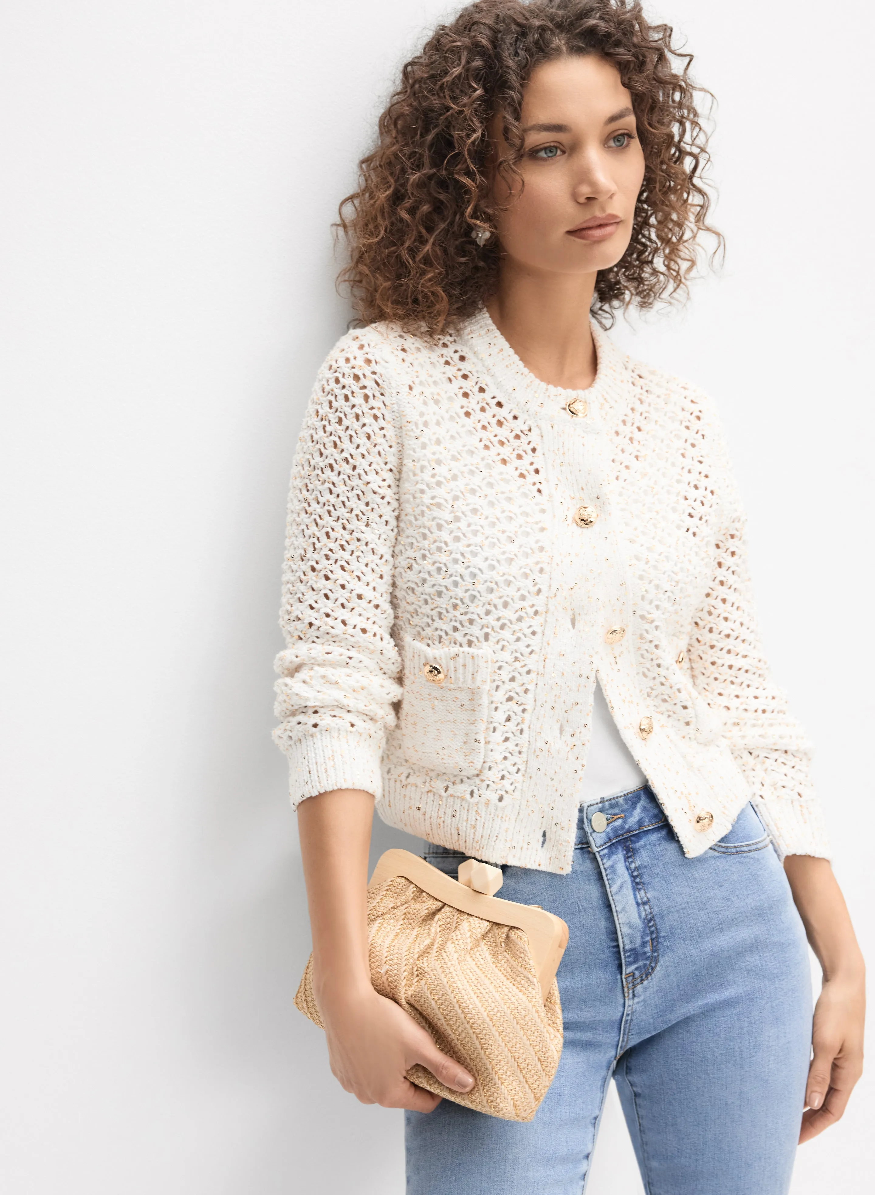 Joseph Ribkoff - Sequined Open-Weave Cardigan
