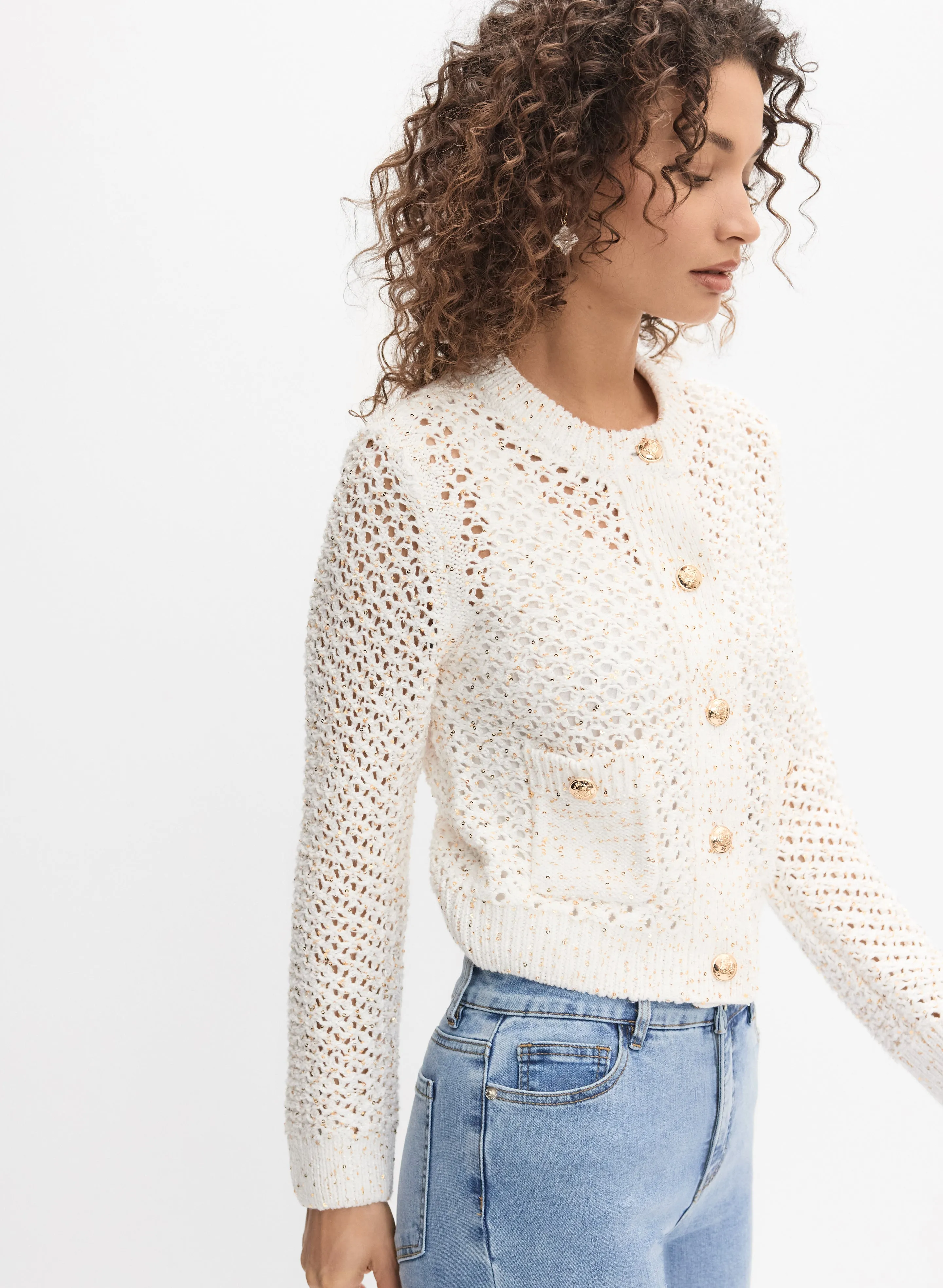 Joseph Ribkoff - Sequined Open-Weave Cardigan