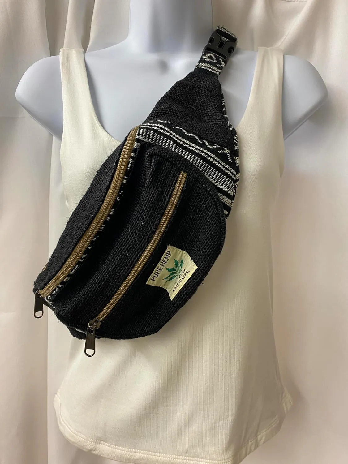 Karma Handicrafts Unisex Hippie Hemp Cotton Handmade Travel Hip Waist Belt Bag Crossbody Waist packs (Black)