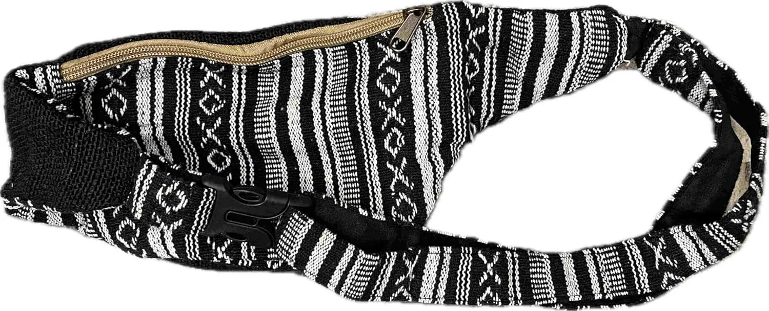 Karma Handicrafts Unisex Hippie Hemp Cotton Handmade Travel Hip Waist Belt Bag Crossbody Waist packs (Black)