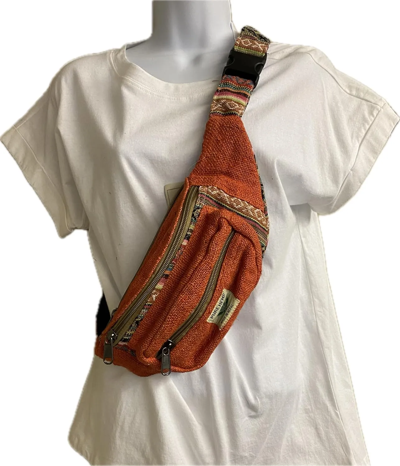Karma Handicrafts Unisex Hippie Hemp Cotton Handmade Travel Hip Waist Belt Bag Crossbody Waist packs (Orange)