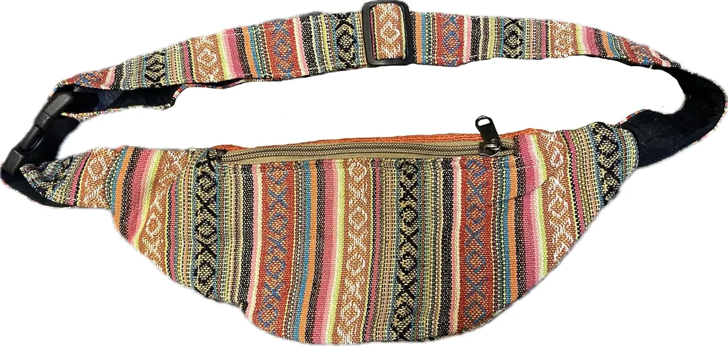 Karma Handicrafts Unisex Hippie Hemp Cotton Handmade Travel Hip Waist Belt Bag Crossbody Waist packs (Orange)