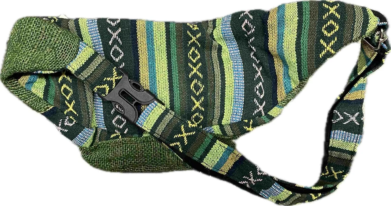 Karma Handicrafts Unisex Hippie Hemp Handmade Travel Hip Waist Belt Bag Crossbody Waist packs (Green)