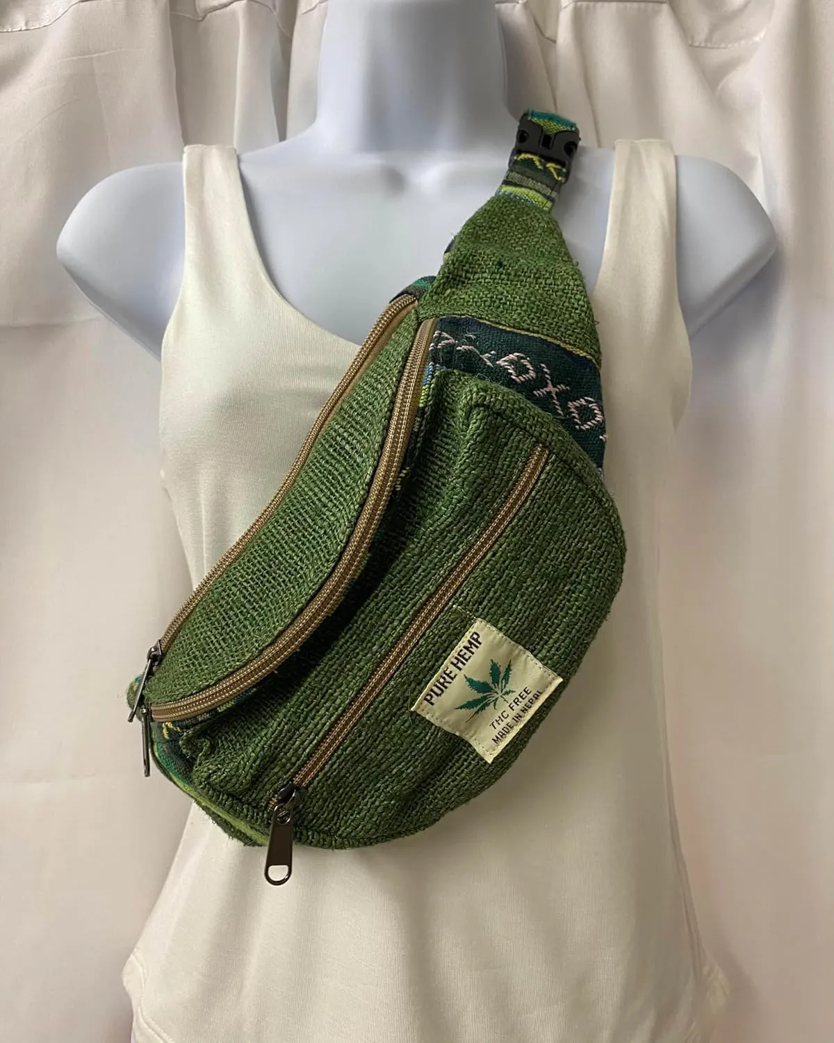 Karma Handicrafts Unisex Hippie Hemp Handmade Travel Hip Waist Belt Bag Crossbody Waist packs (Green)