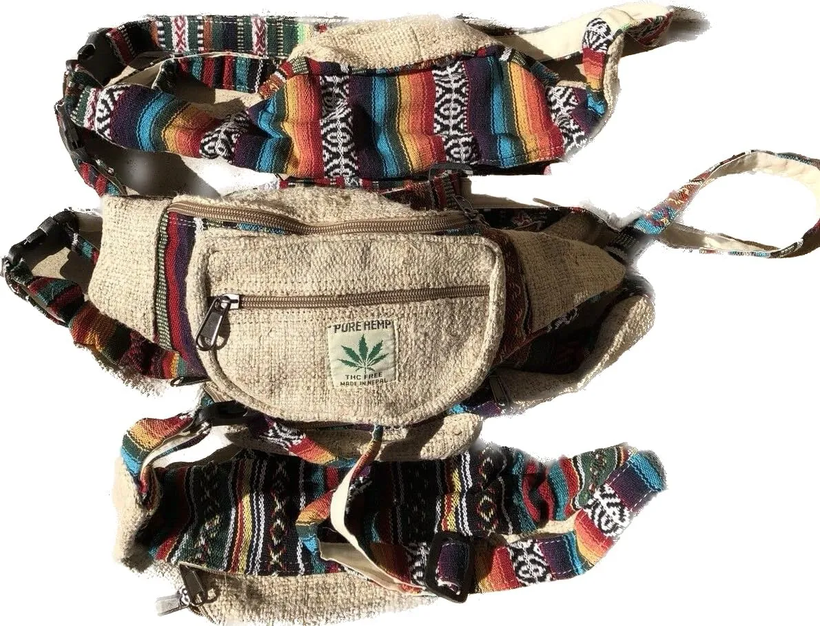 Karma Handicrafts Unisex Hippie Hemp Handmade Travel Hip Waist Belt Bag Crossbody Waist packs (Multicolor)